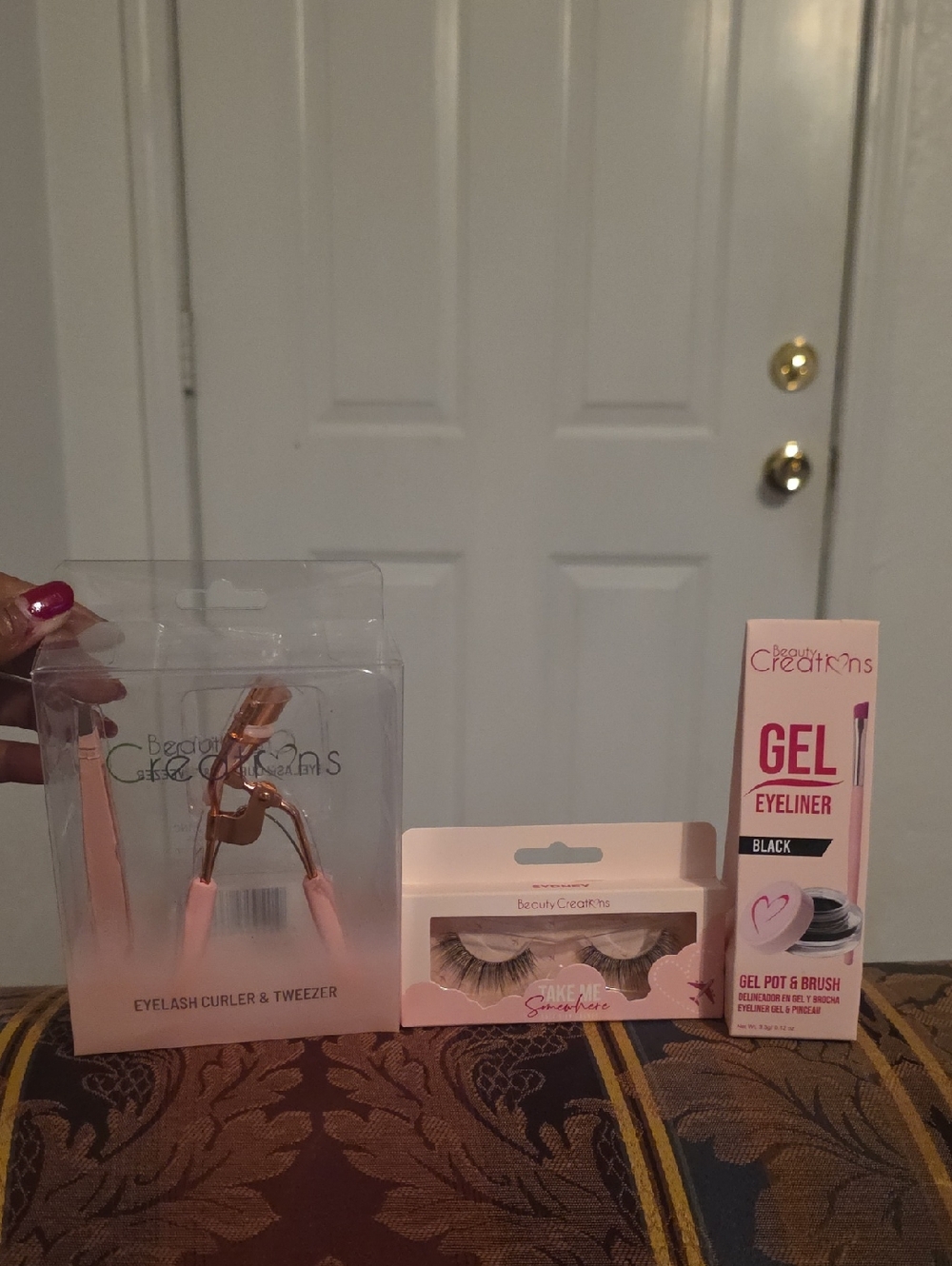 Beauty Creations Pink Eyelash Curler, Lashes & Black Gel Eyeliner Trio